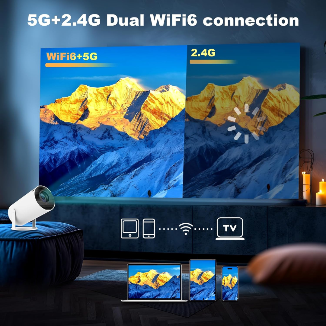 Portable 4k 180° Projector with Wi-Fi